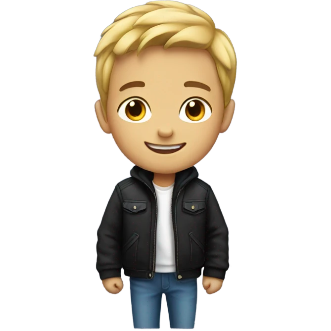 smiling boy in black jacket emoji