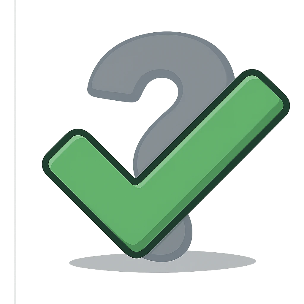 flat toon style checkmark with a shadow of a question mark behind it emoji