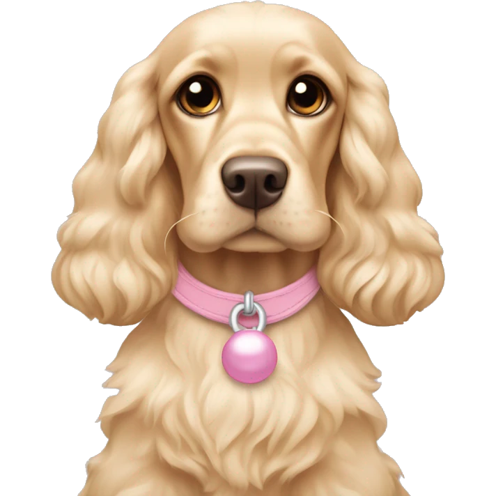 Blond cocker spaniel wearing two light pink sleighbell emoji
