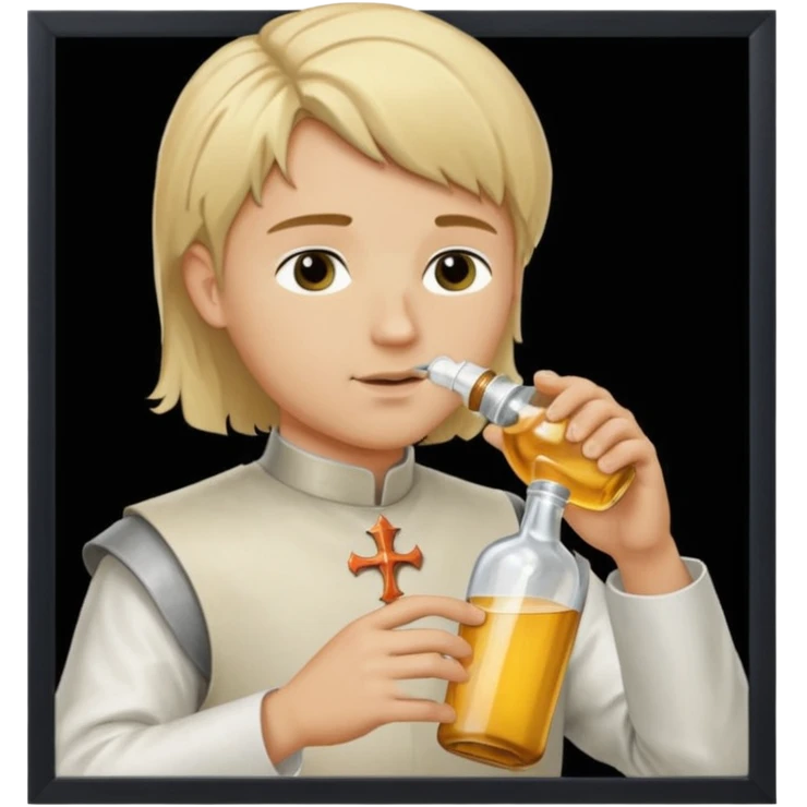 Jeanne d’arc dans un biberon et un homme grand un rase cheveux blond le boit emoji