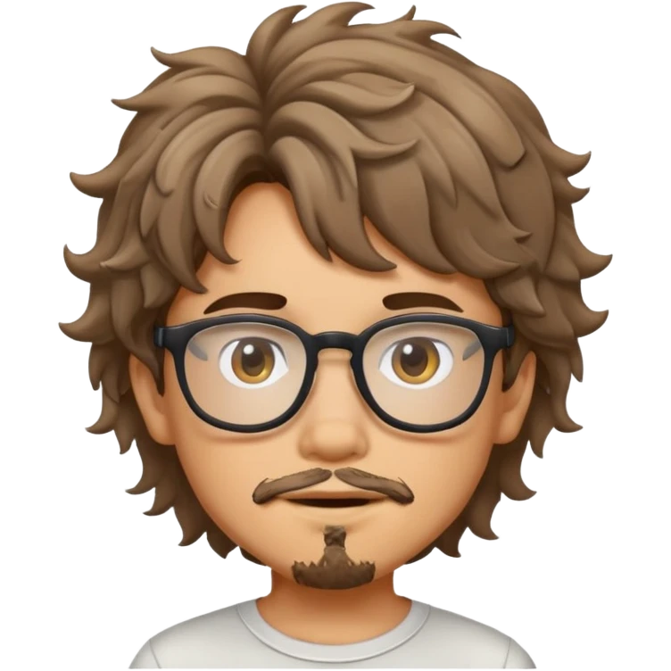 A boy with messy wavy hair and glasses, he has a small goatee emoji