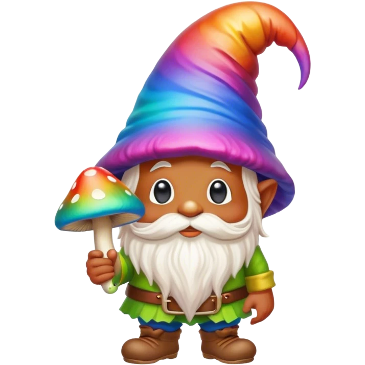 Psychedelic rainbow colored Gnome with a large mushroom  emoji