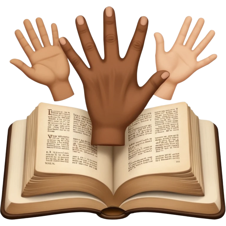 bible with different skin coloured hands on it shoing anti racism emoji