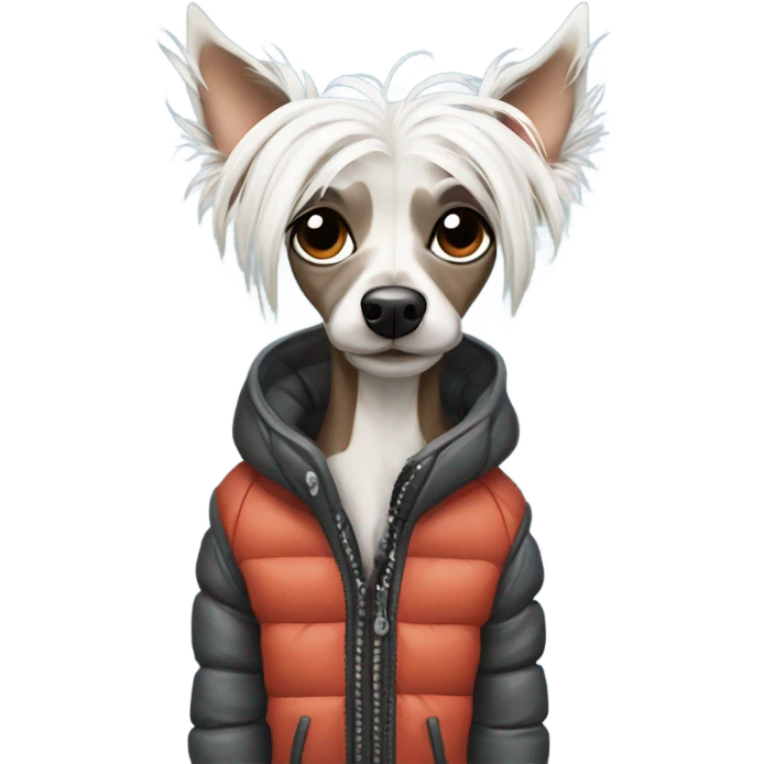 Chinese crested dog with a puffer jacket  emoji