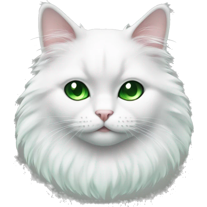 Fluffy black and white cat with green eye emoji