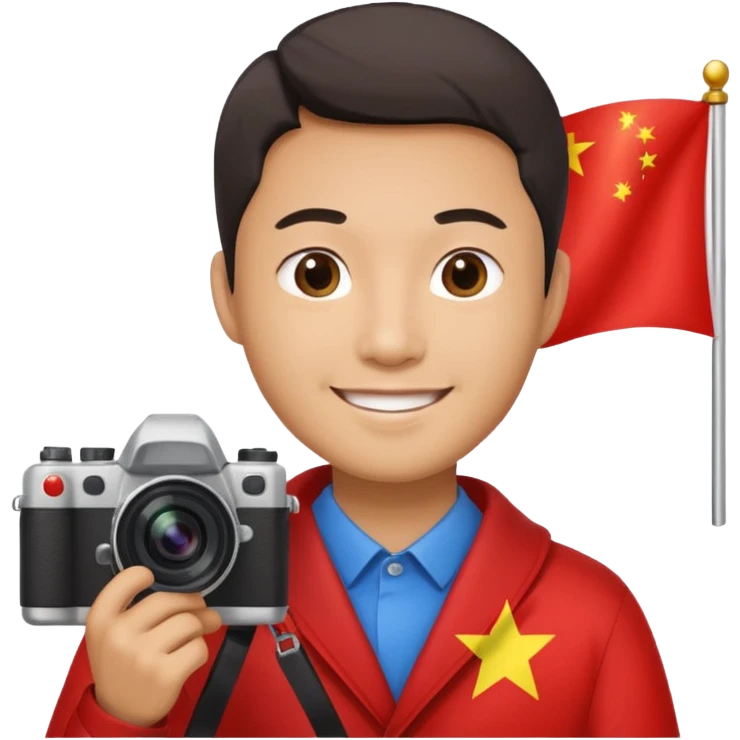 A Chinese man with a Chinese flag and a camera emoji