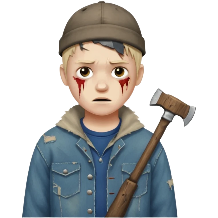 13 y/o Brian robeson at the beginning of Hatchet
distressed, has hatchet, bruised emoji