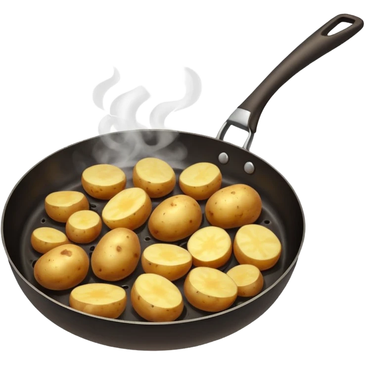potato in a frying pan with steam emoji