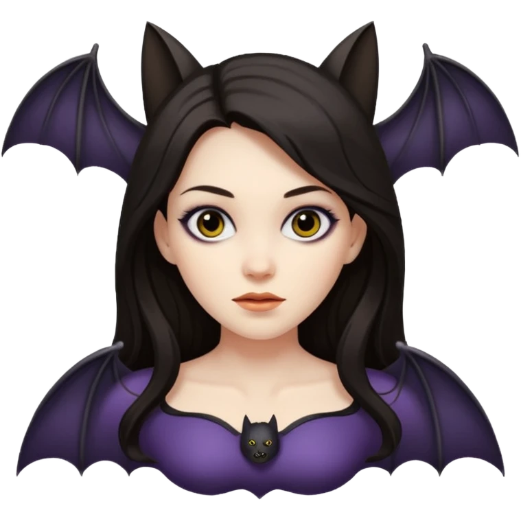 woman with long dark hair and a flying bat nearby emoji