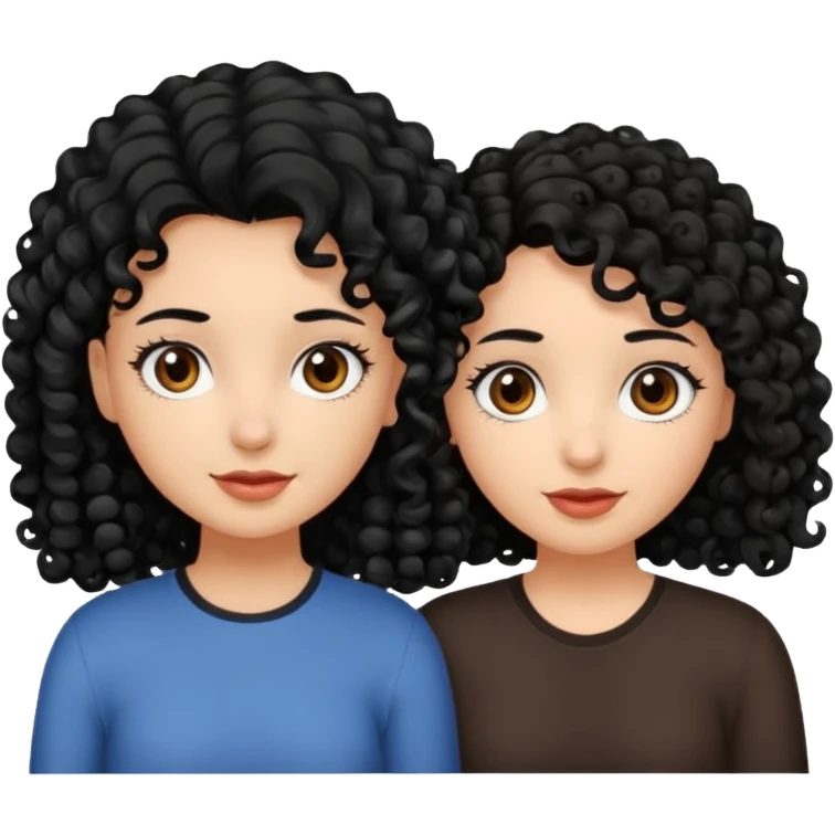 2 girl best friends. One who is black with black hair and dark brown eyes. one who is white with curly dark brown hair and dark brown eyes. emoji