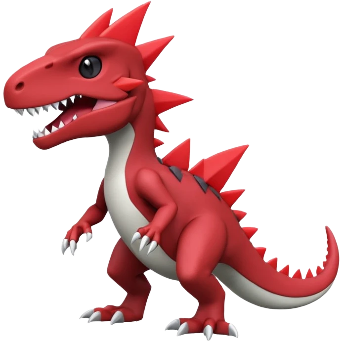 A 3D CGI model of a red-colored edgy kawaii Axew-Tyrantraum-Salandit-Fakémon-Pokémon-Digimon-creature (full body) emoji