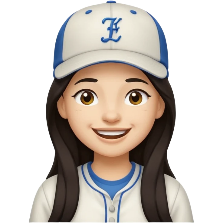 Digital illustration of a cartoon character with a big smile on its face and winking with one eye. The character has long dark hair and is wearing a white baseball cap and casual clothes. The overall style of the illustration is cute and playful. emoji