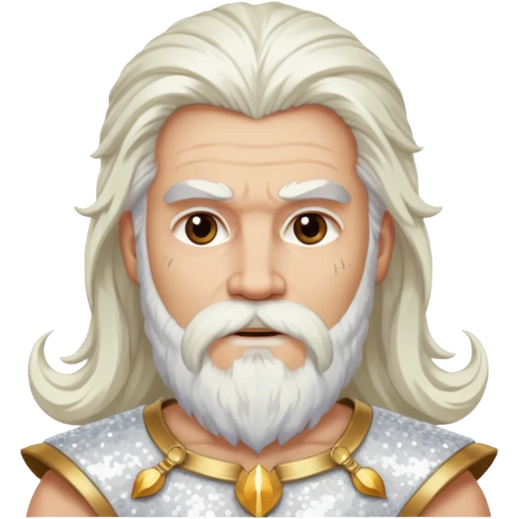 Jupiter, God of Thunder from Gods and Goddesses with long white hair and beard, white sequin outfit emoji