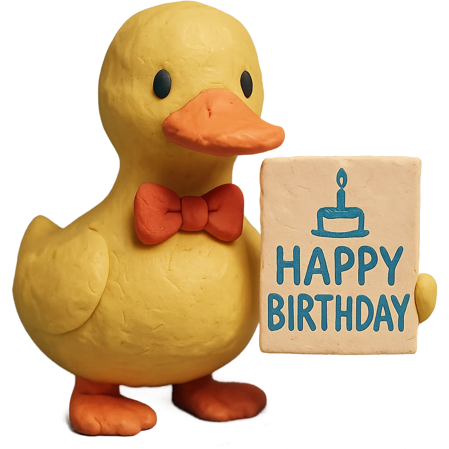 duck with bowtie holding birthday card emoji