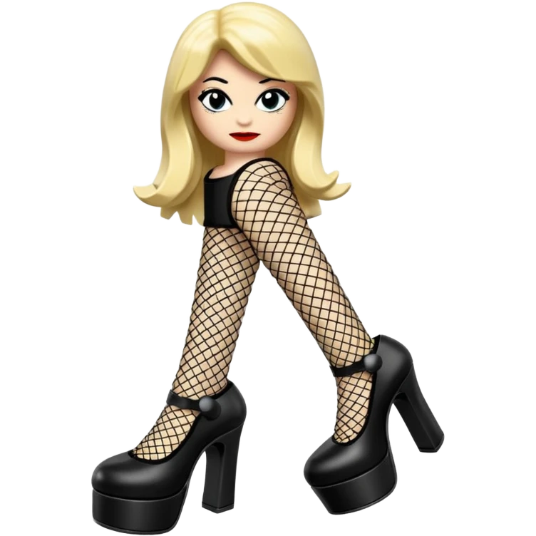 Lego wearing black fishnet stocking and black platform pump emoji