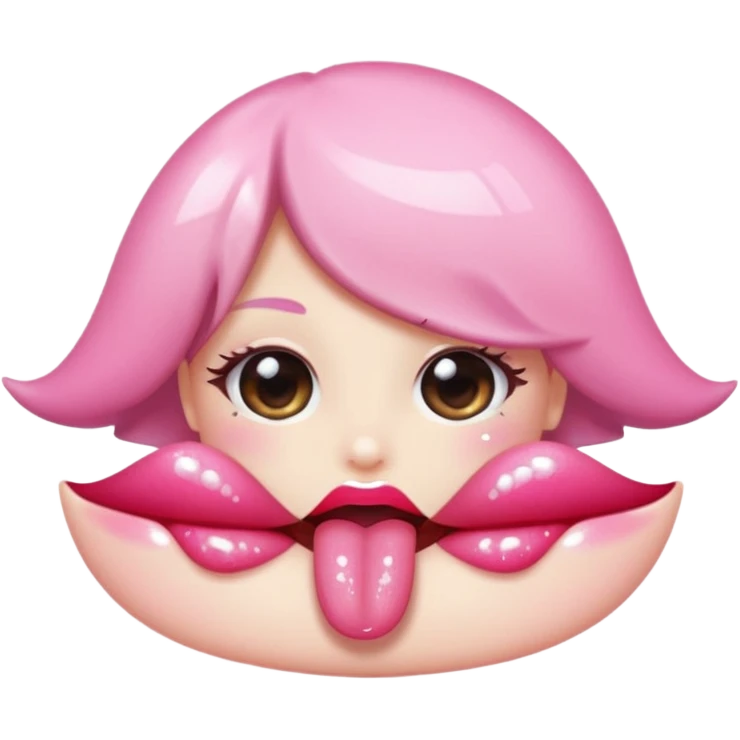 sparkly glossed lips emoji, tongue peek, kawaii shine emoji