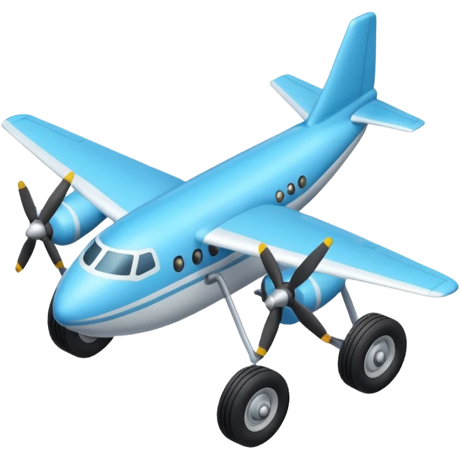 The aircraft's landing gear is one inflated, plump wheel with a strut, black in color, cartoon-style, isometric emoji