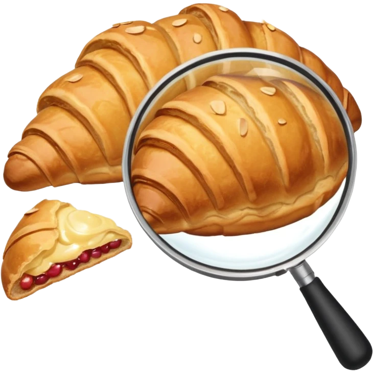 magnifying glass inspecting an almond croissant emoji