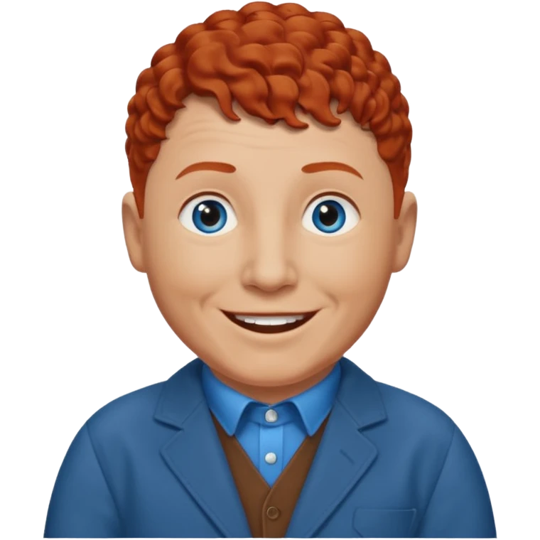 Curly Howard from the Three Stooges with blue eyes, chestnut-red hair, brown outfit emoji