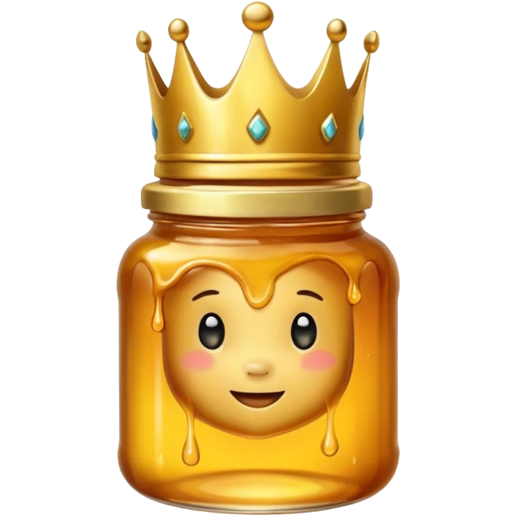 Honey jar filled with golden thick honey with a crown on top emoji