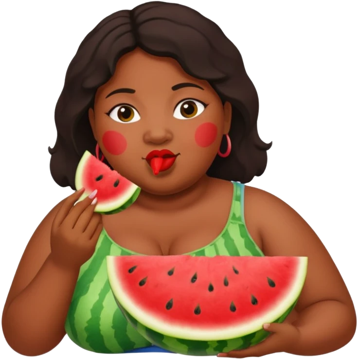 fat obese black woman that is eating watermelon emoji