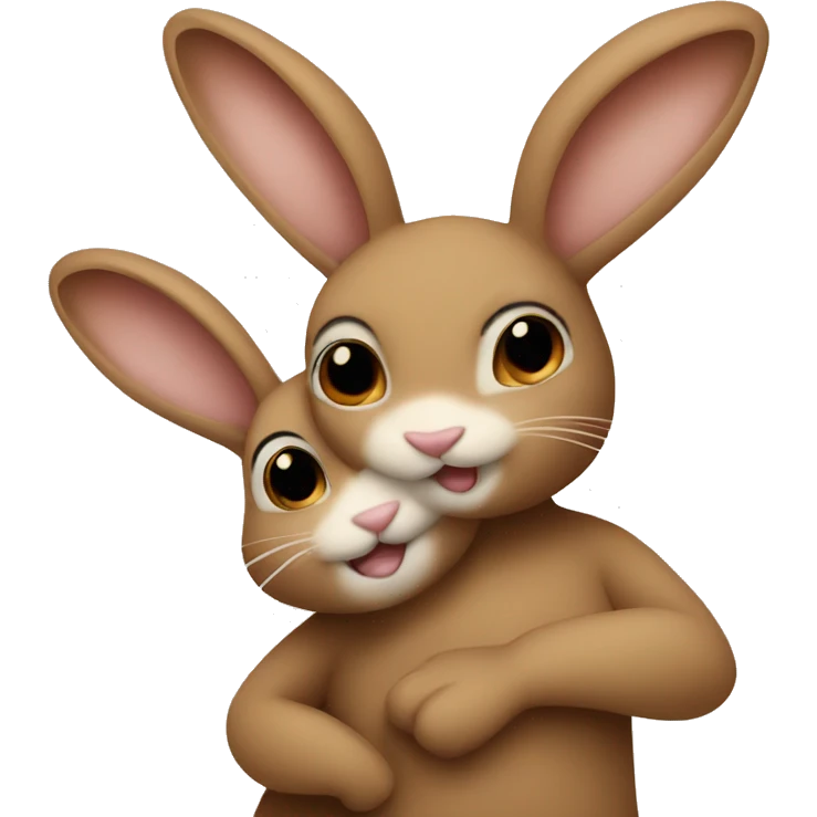 Beige bunny hugging brown bunny emoji