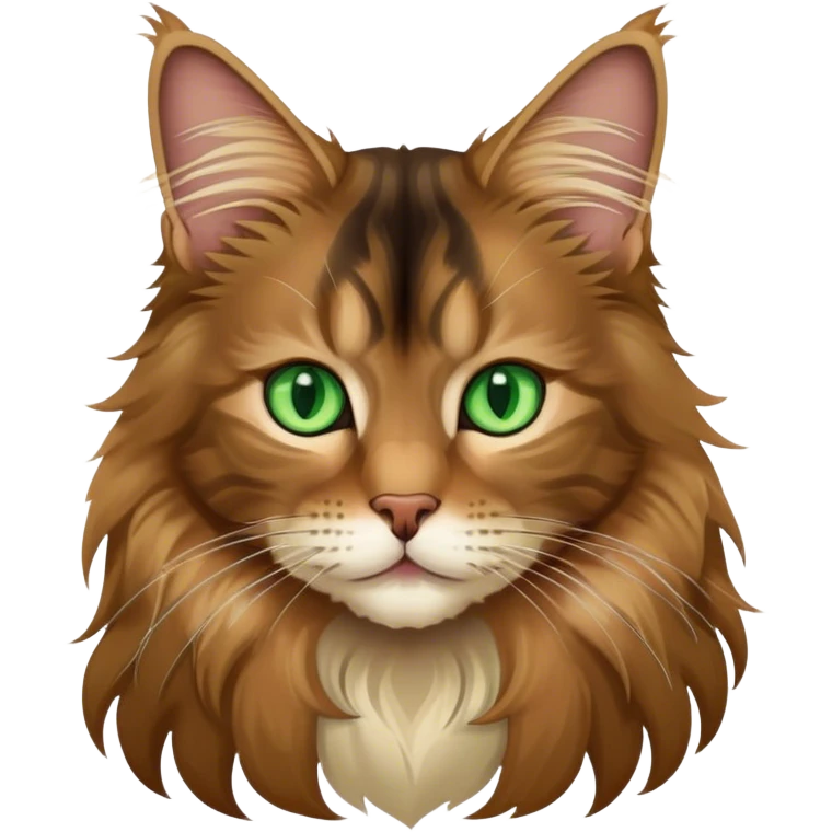 A light brown and black long haired Maine coon kitty with green eyes emoji