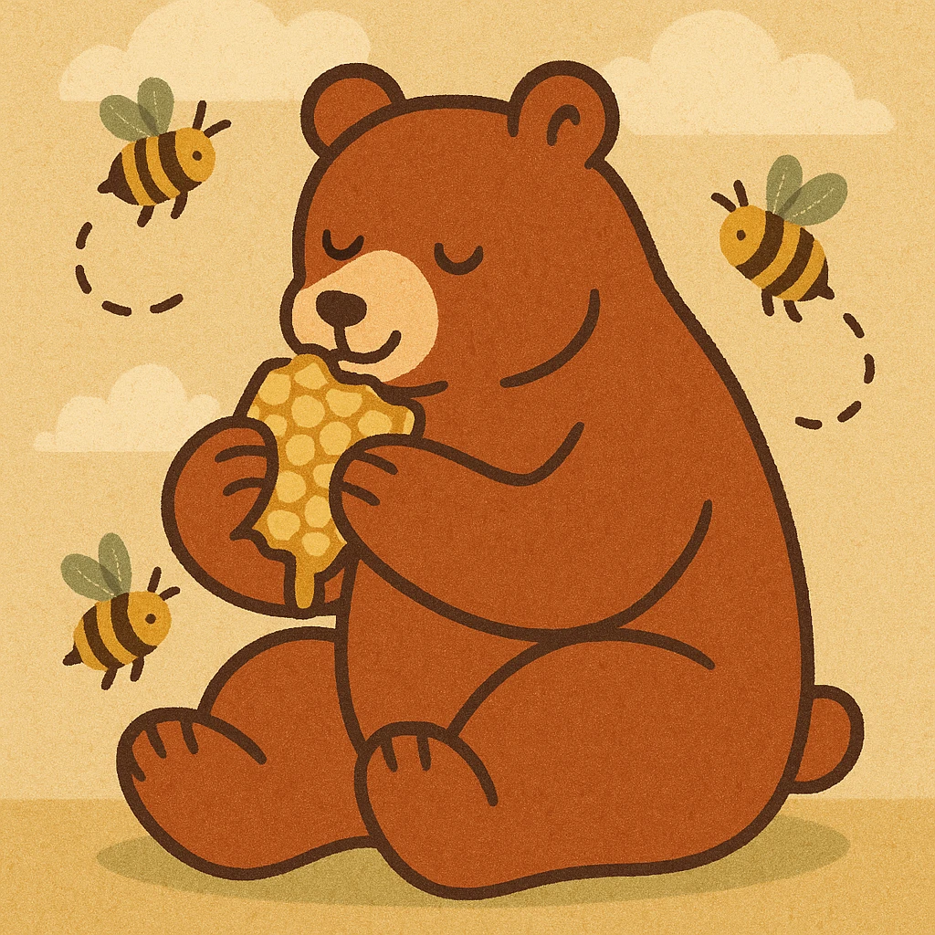 bear eating honeycomb with bees flying around emoji