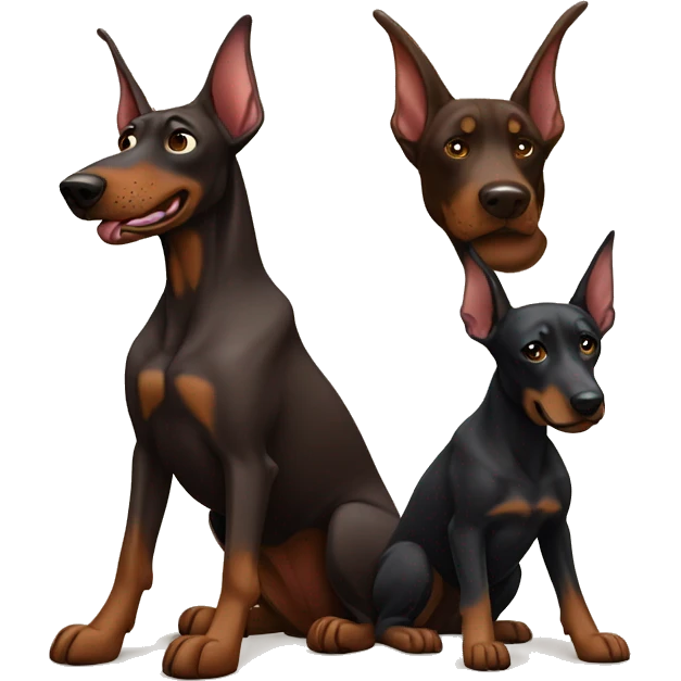Choco Doberman with erect ears and black Doberman with hanging ears emoji