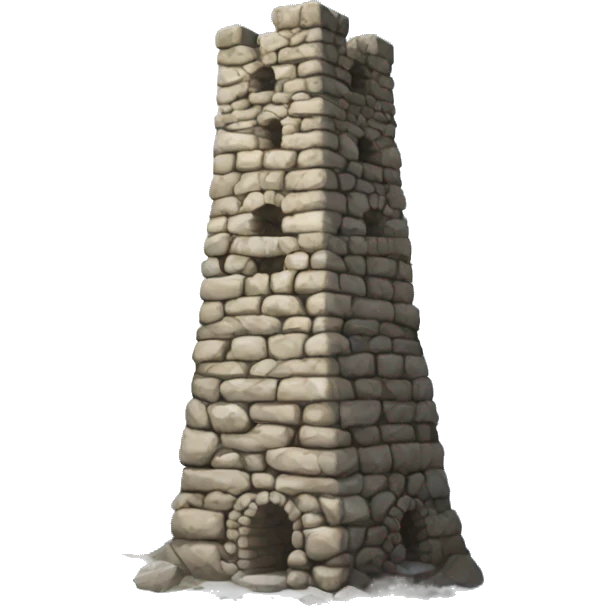 A stone tower, typical of the ancient Ingush fortifications, against a backdrop of snowy mountains. emoji