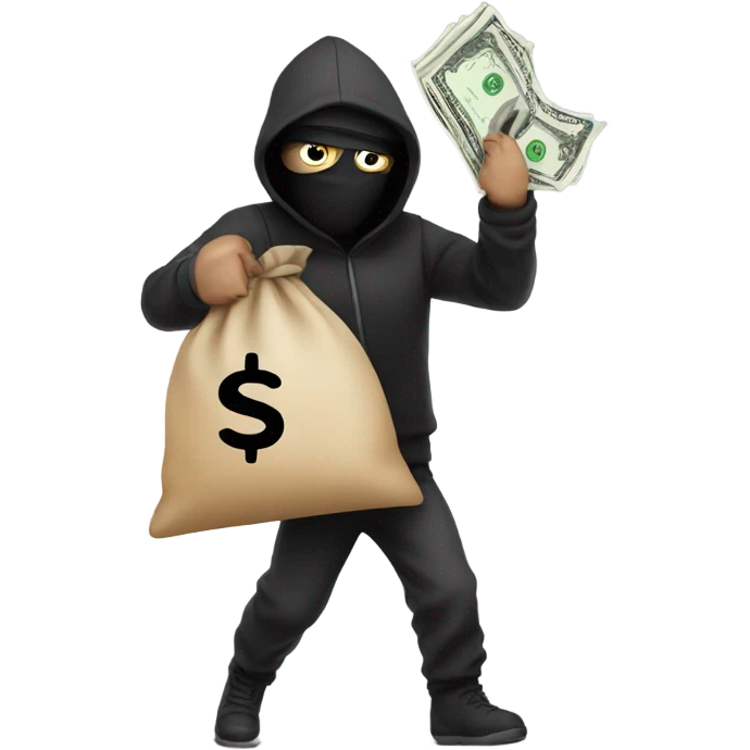Robber running with a bag that has a dollar sign on it emoji