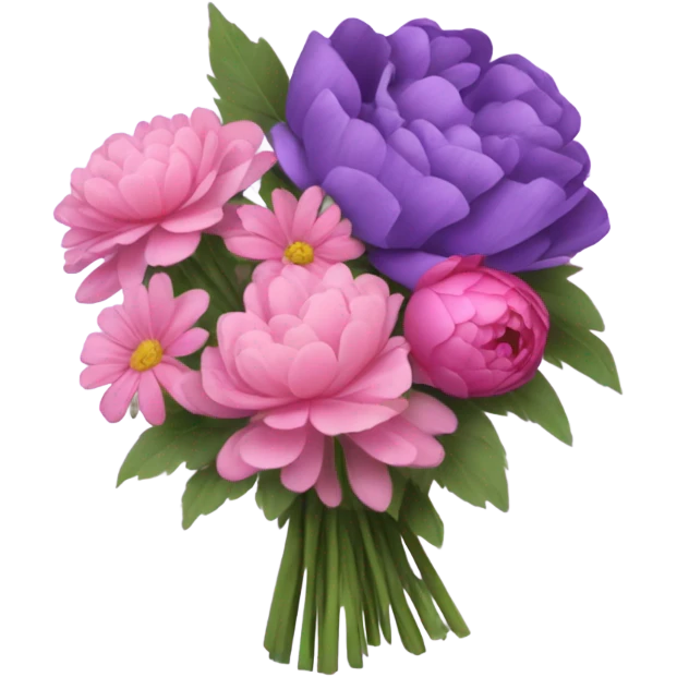 A still-life painting style: a violet book with a bouquet of pink daisies and dark pink peonies, candlelight illuminating the scene. emoji