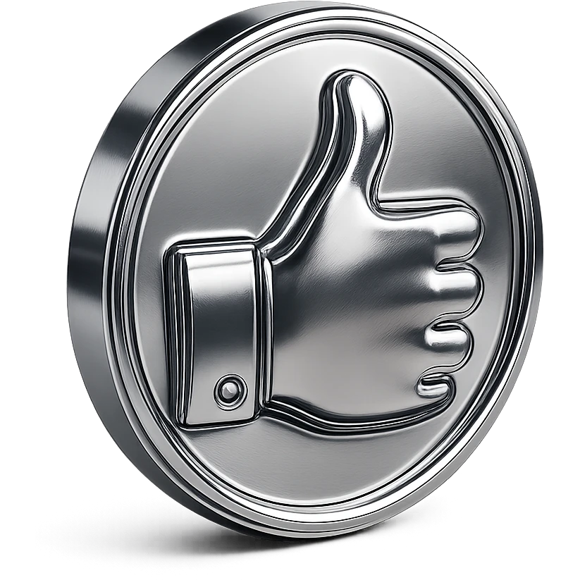 round metallic thumbs up emoji shiny alloy finish crisp industrial unified metal-inspired emoji set emoji
