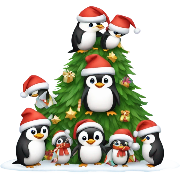 A penguin family celebrating Christmas  emoji
