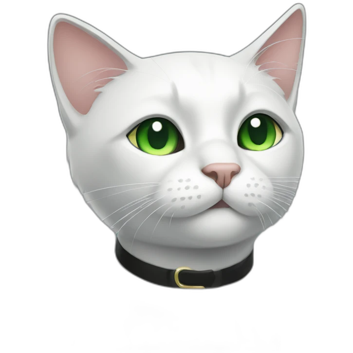 A black cat with green eyes with a white mustache, a white stripe on its nose, a full-length white breast and white paws emoji