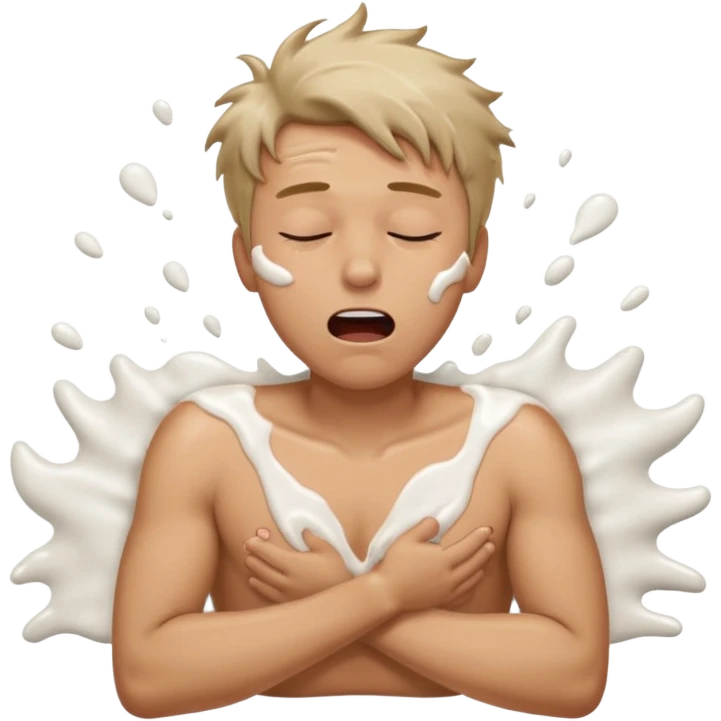 Man laying on the floor exhausted mouth open eyes closed chest covered in white lotion emoji