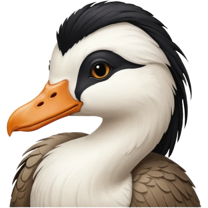 goose with long black hair and swoop bangs over one eye emoji