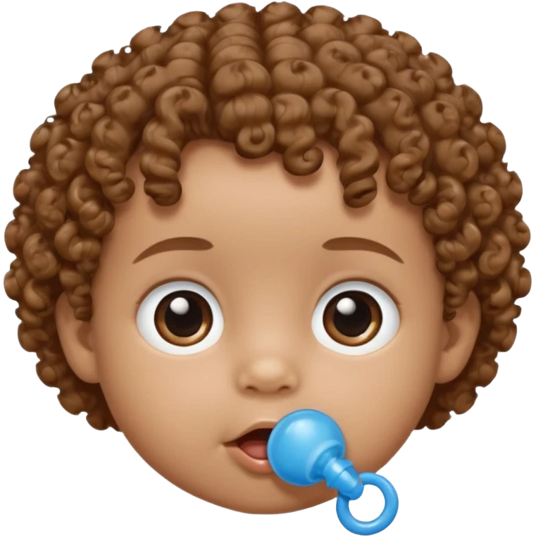 A baby with light brown skin, curly light-brown hair, wide brown eyes, and a blue pacifier. emoji