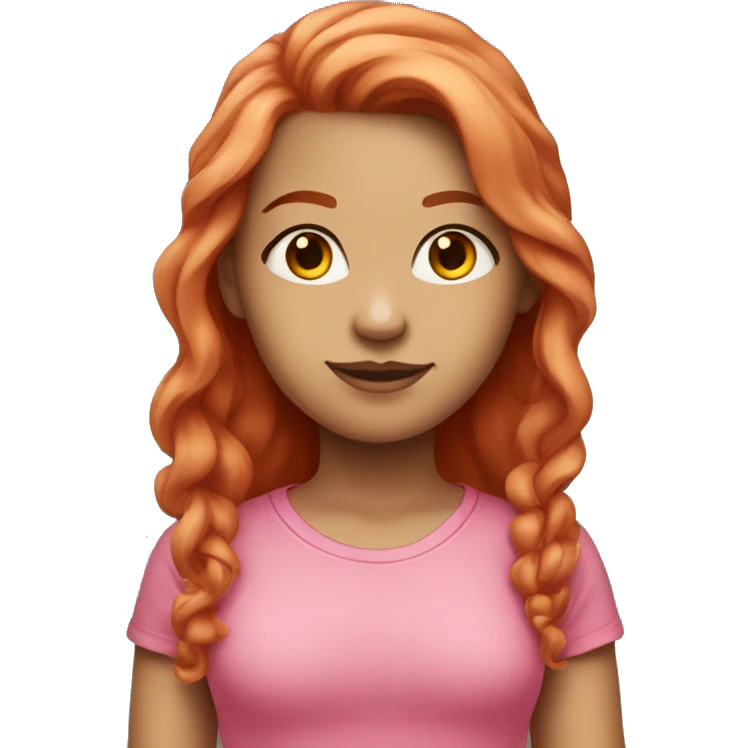 A light-skinned girl with long red hair in a pink T-shirt emoji