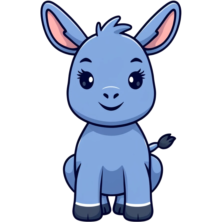 cute blue donkey with big eyes and friendly smile, simple flat design emoji