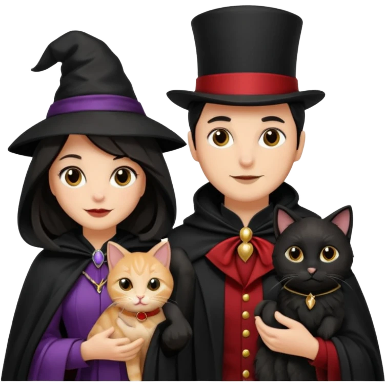 magician couple and their pet cat emoji