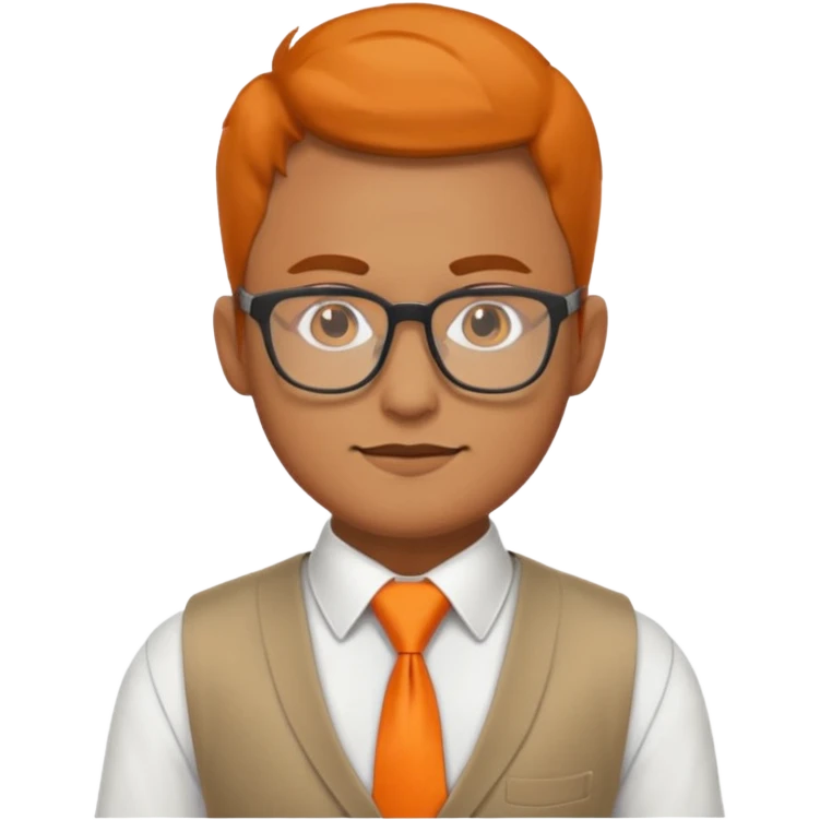 man in vest with orange tie, wearing glasses emoji