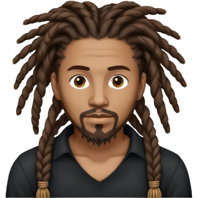 mixed race tech man with brown hair, twisted rope dread locks style, goatee, brown eyes. And black shirt. emoji