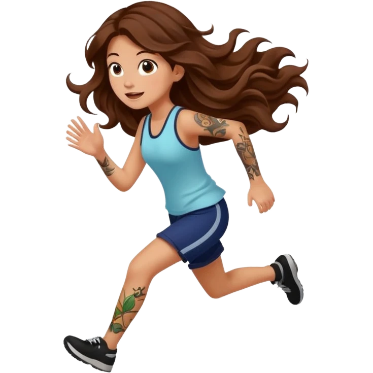cute woman long wavy brown hair tattoos running from fireflies emoji