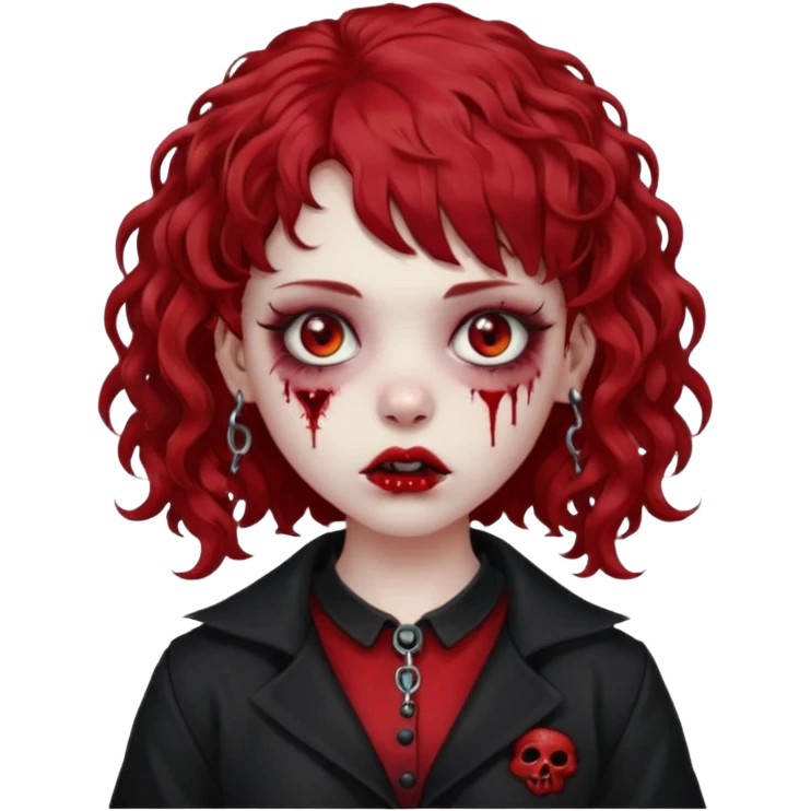zombie girl red hair cacheado médio e franja, com piercing na boca(labret lateral), roupa gótica  emoji