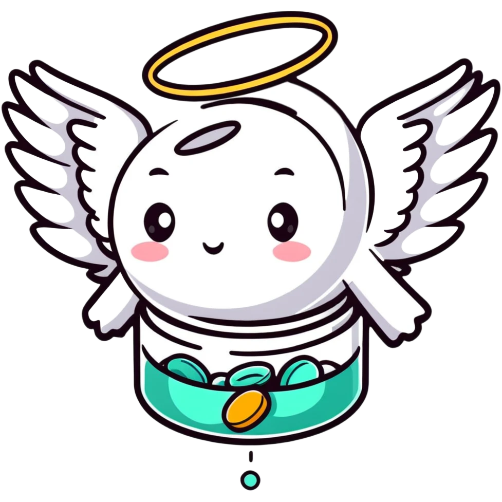 Cute medicine pill or capsule with angel wings flying emoji