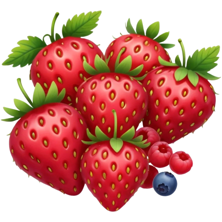 cluster of strawberries, raspberries, red currants, and blueberries, realistic, 3D, no faces, no bowl, transparent background emoji