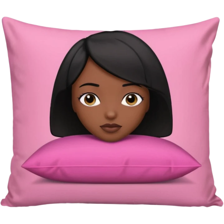 Dark skin woman with black bob in hair wearing pink laying head on pillow  emoji