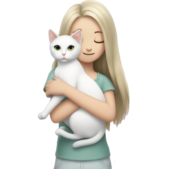 A white cat in the girl's arms emoji