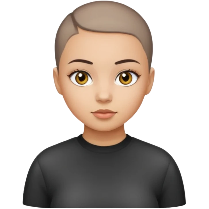 WITHE CAT STAND WITH HAZEL EYES , BLACKF BUZZ CUT LIGHT SKIN ROUND FACE GIRL emoji